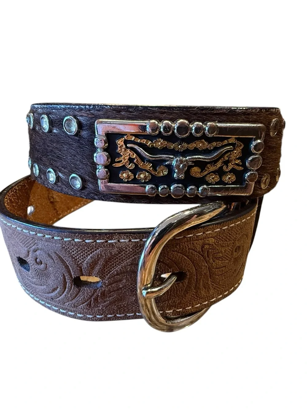 3D Youth Size 26 Western Tooled Leather Belt with Decorative Trim - Brown